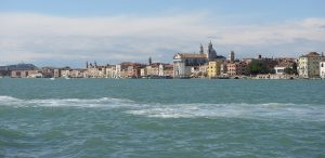 The Giudecca canal in Venice seen from the water, with the Zattere waterfront