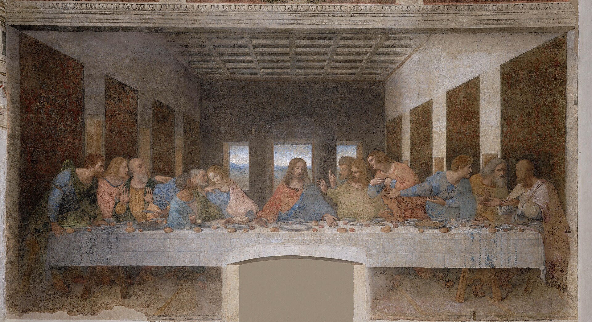 Leonardo da Vinci's Last Supper mural after restoration, showing Christ and the apostles at table