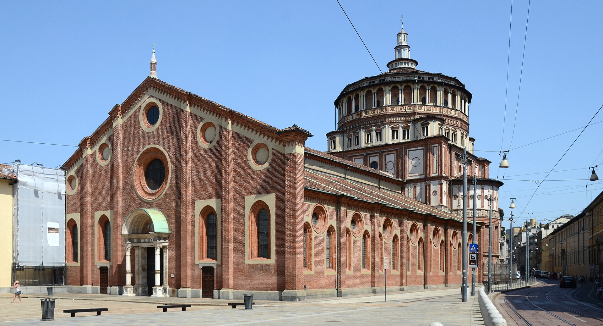 Exterior view of the church and convent of Santa Maria delle Grazie in Milan