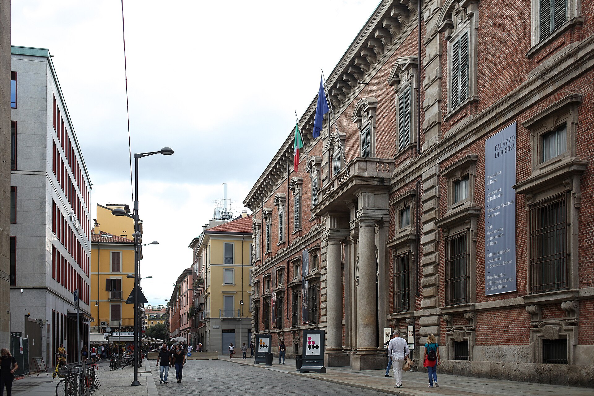 Side view of the Palazzo di Brera building in Milan, home to the Pinacoteca di Brera