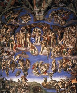 Michelangelo's Last Judgement fresco covering the altar wall of the Sistine Chapel